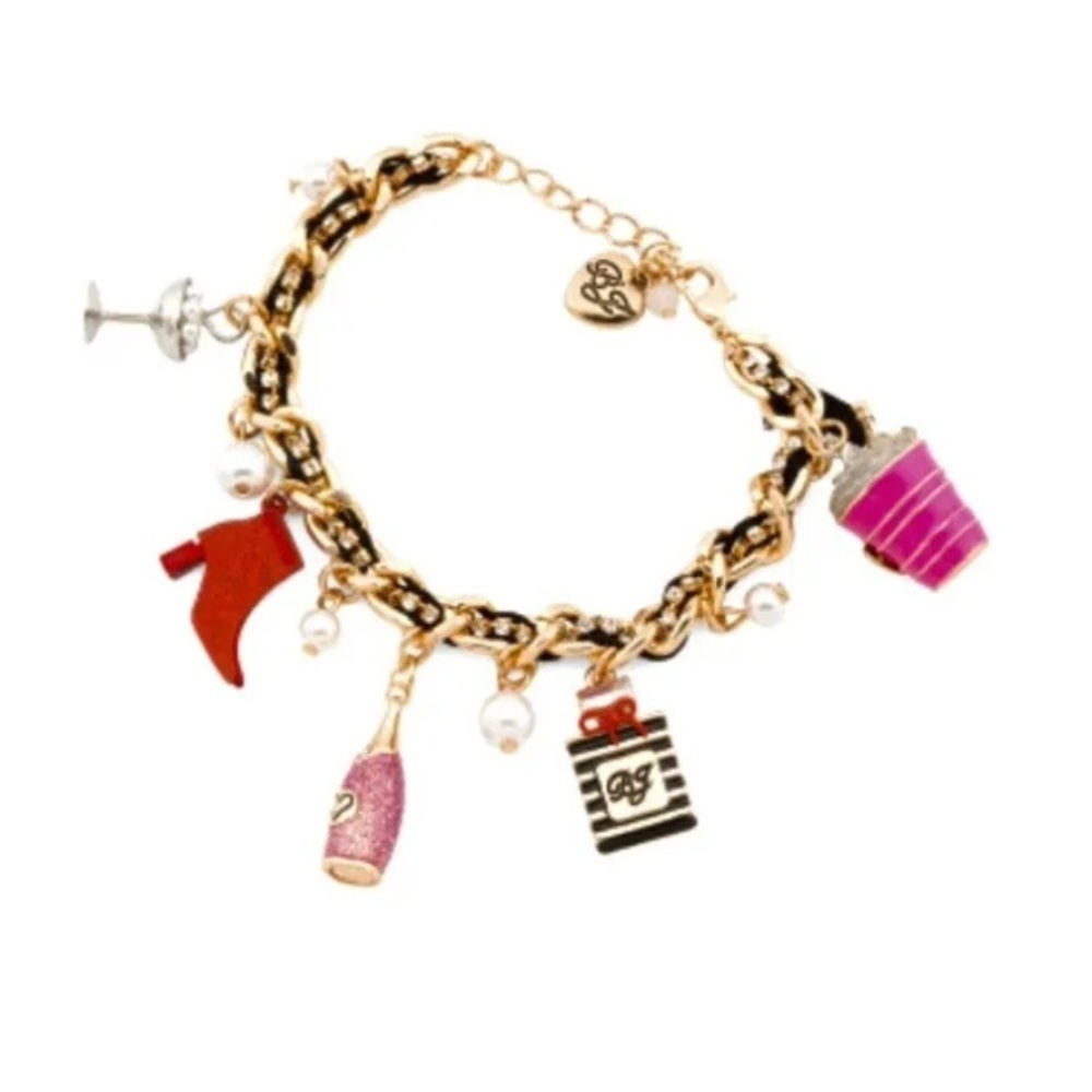 BETSEY JOHNSON Going All Out Mismatched Sparkle Multi-Charm Bracelet Fun NEW NWT